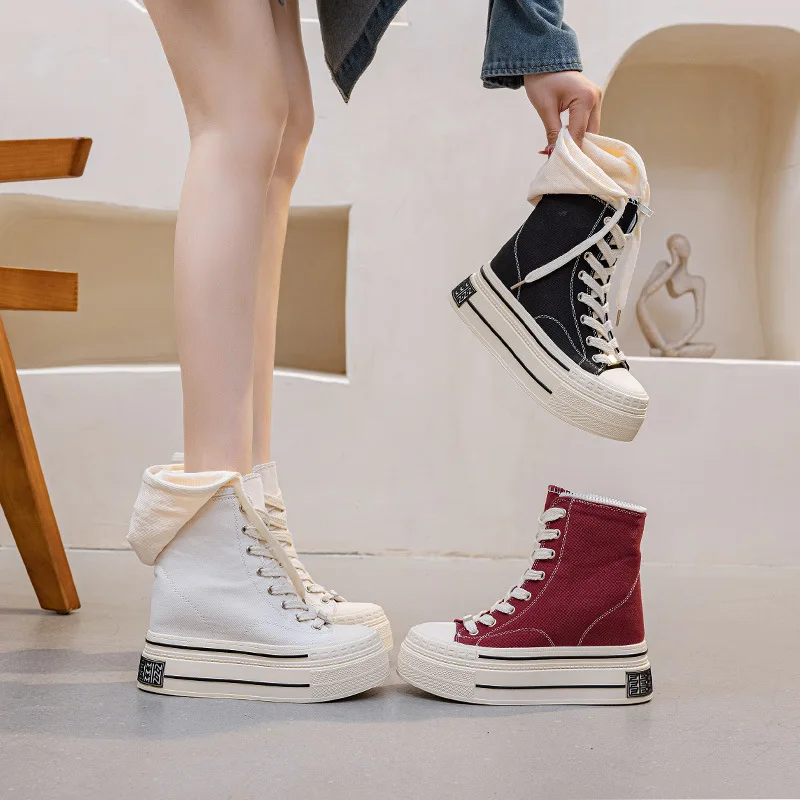

2026 12cm Denim Genuine Leather Women Fashion Spring Ankle Boots Platform Wedge Autumn Fashion High Brand Winter Hidden Heels