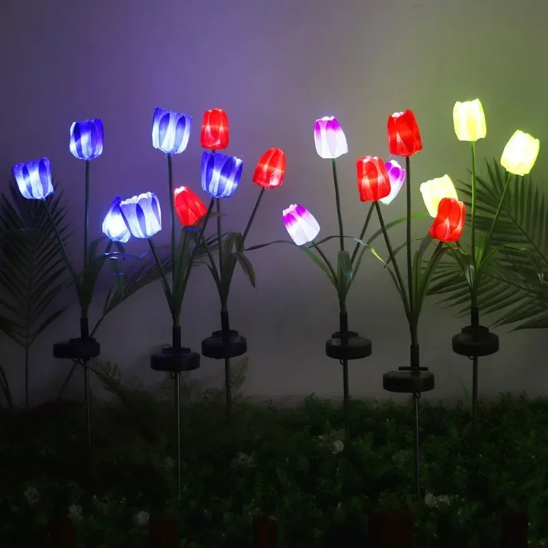 Solar LED Light Outdoor Tulip Rose Flower Lamp Landscape Garden Decor Lawn Lamp Waterproof Garden Lights Outdoor Solar Lights