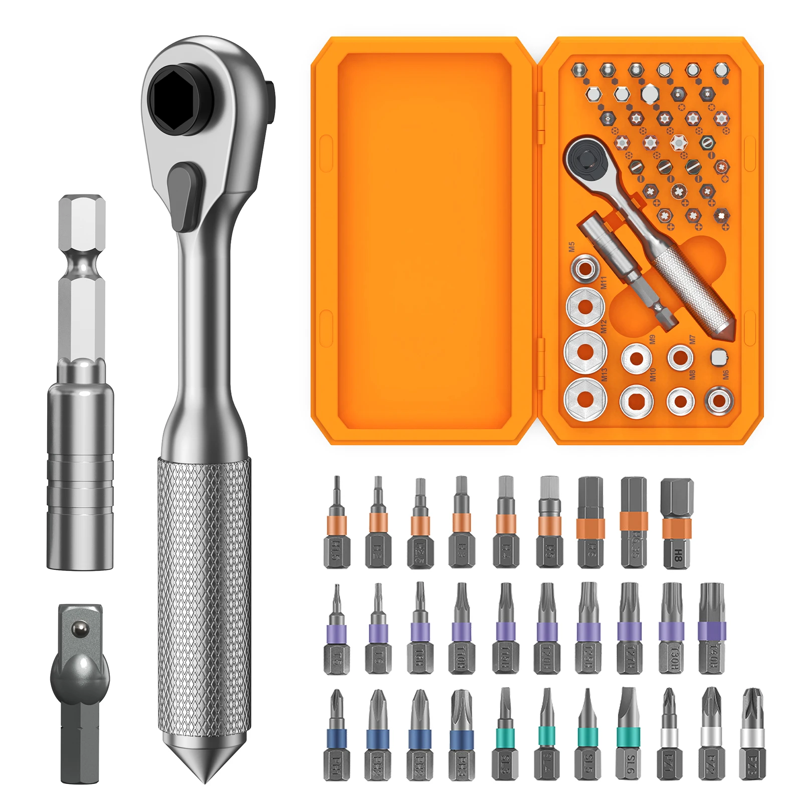 

ORIA Ratchet Screwdriver Set 42 in 1 Ratchet Socket Kit Magnetic DIY Repair Tool with Extension Rod for Home Bicycle Computer
