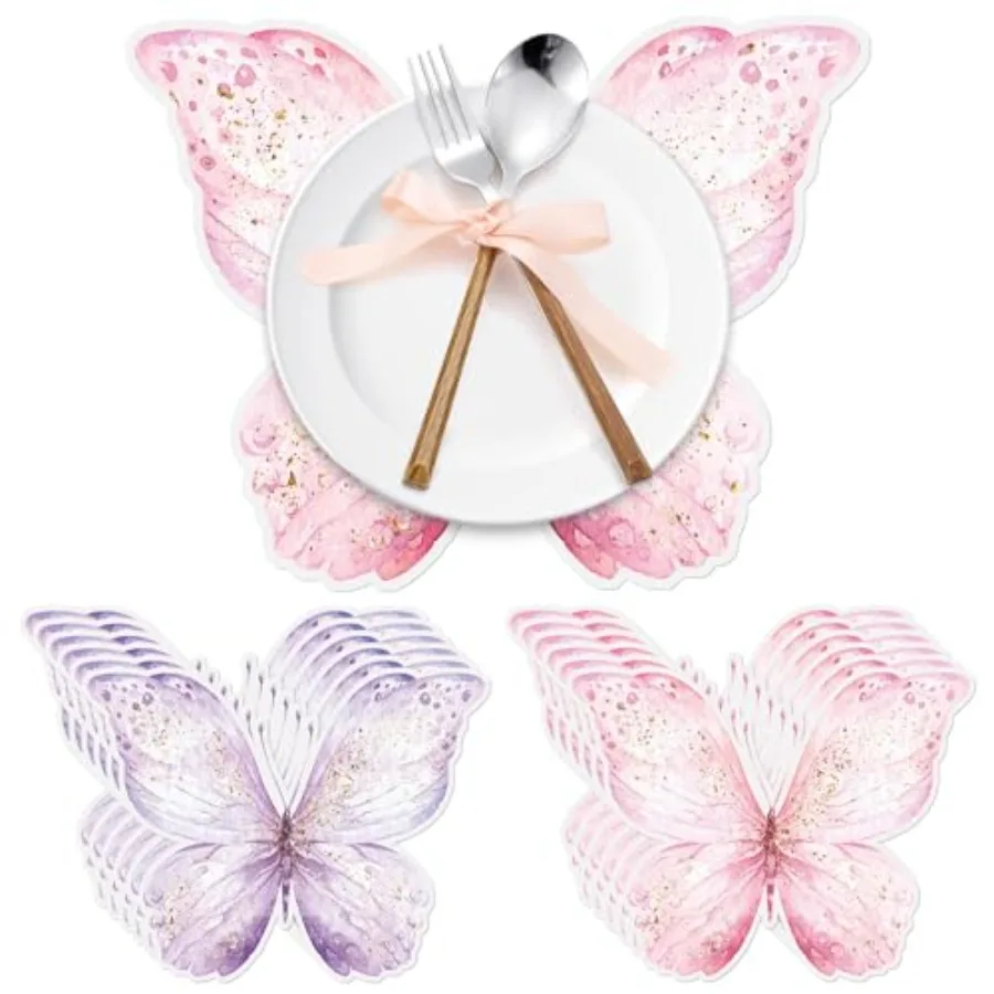 50 حزمة من مفارش الفراشة الورقية للاستعمال مرة واحدة، مفارش طاولة على شكل فراشة باللون الوردي والأرجواني لحفلات استقبال المولود الجديد وحفلات الزفاف #6