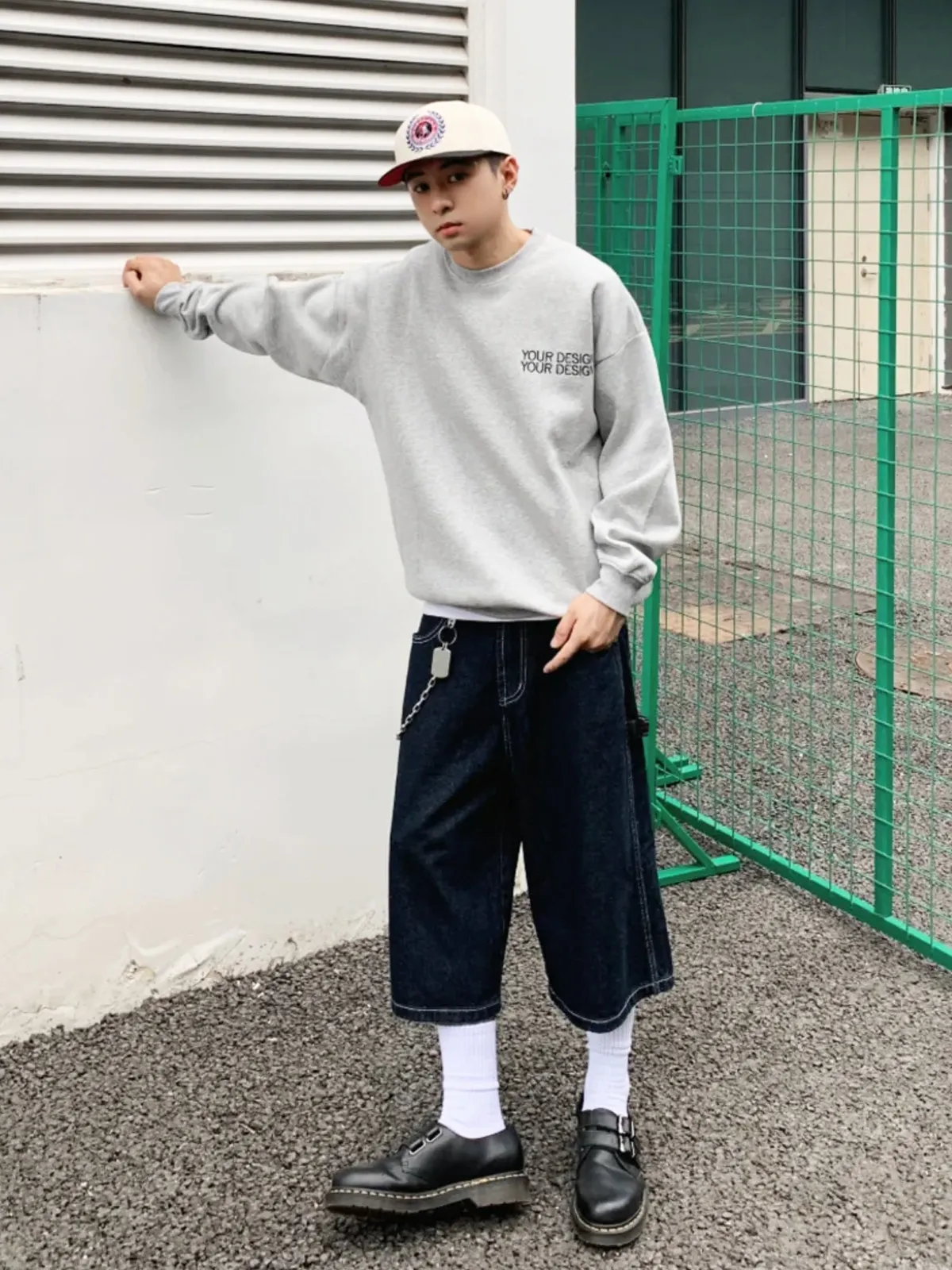 American Retro Summer Original Color Seven-Quarter Denim Shorts Unisex Street Wide Leg Trendy Loose Casual Pants