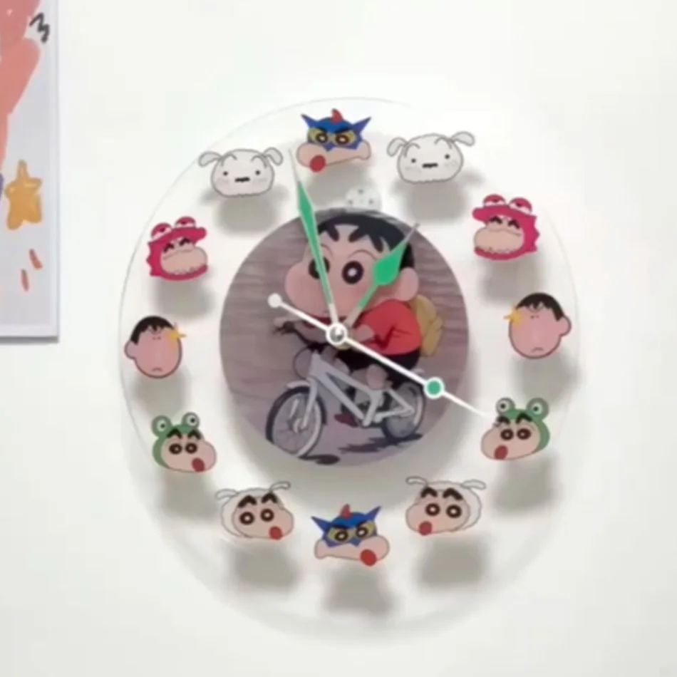 Kawaii Anime Crayon Shin-chan Acrylic Clock Cute Creative Simple Desktop Pendant House Decoration Wall Hanging Clock Gift