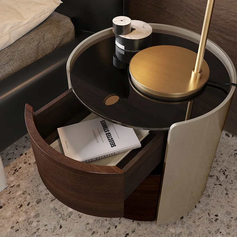 Italian, minimalist, solid wood, paint, bedside table, light luxury, round, side table, designer, suspension