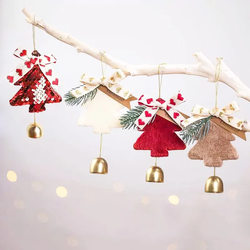 

Christmas Tree Decoration Xmas Bell Golden Metal Indoor Outdoor Blessing Bells Pendant Snowflake Bow Decor Home Party Ornaments