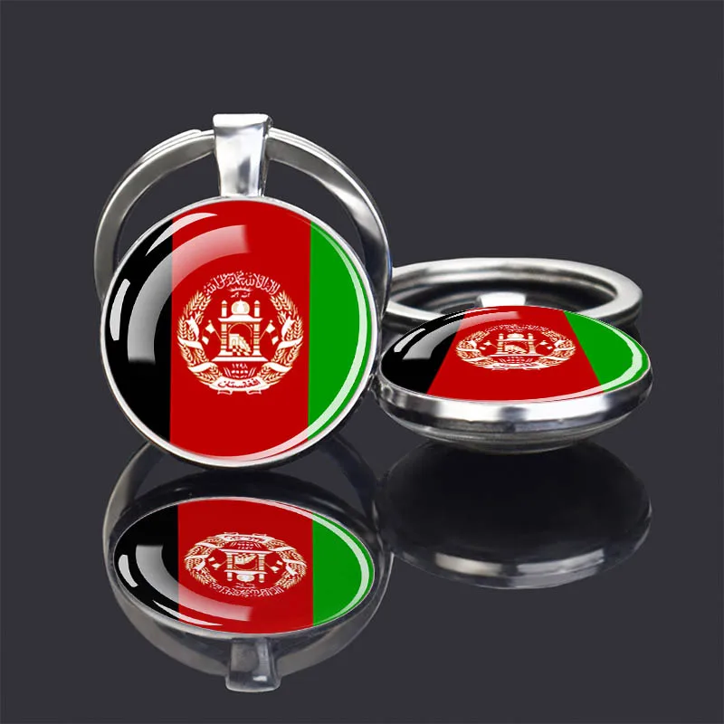 National Flag Keychain Algeria Turkey Tunisia Morocco Portugal Albania Double-sided Glass Pendant Keyring Jewelry Key Chains