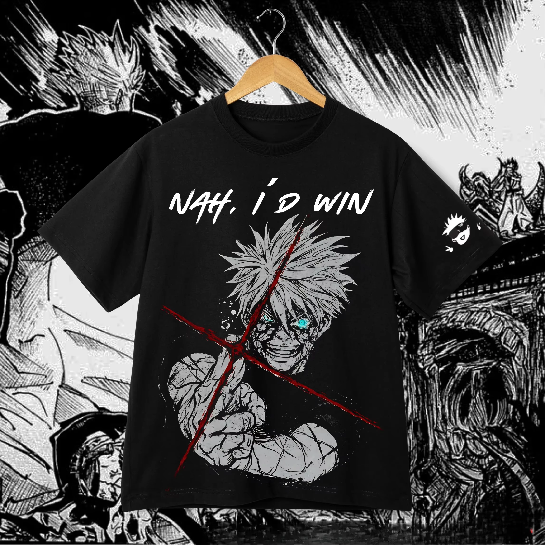 

Jujutsu Kaisen Gojo Satoru T-Shirt Men's Anime "Nah I'd Win" Graphic Short Sleeve Crew Neck Streetwear Manga Gift