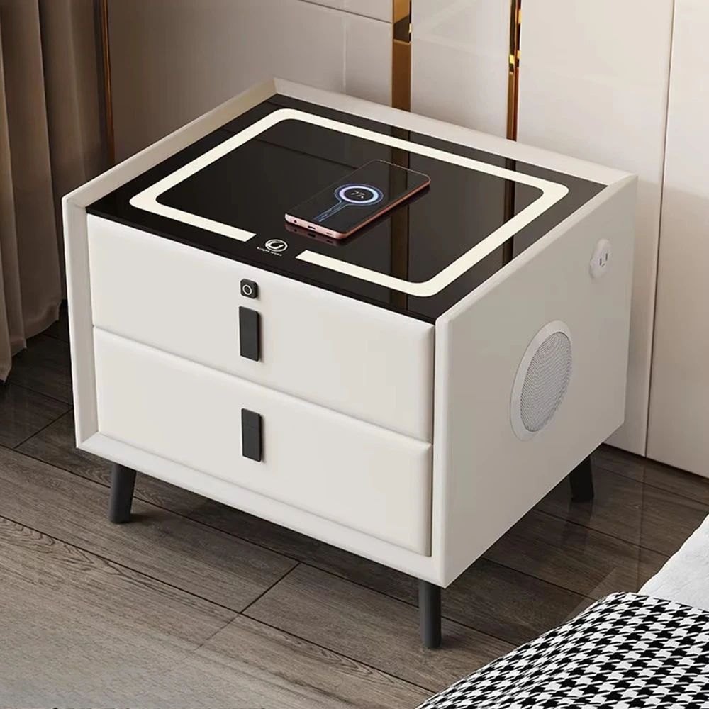 

2025 Modern Design Solid Wood Smart Bedside with LED Light Two Drawer Storage Cabinet for Bedroom and Hotel/Bathroom