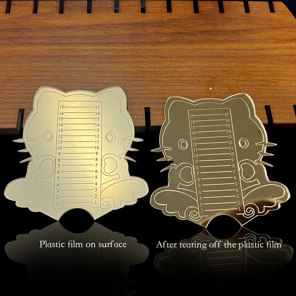 Regla de puntas de uñas para recortar el mismo espejo acrílico dorado, herramienta de medida de longitud de uñas de gato bonito para salón, arte de uñas en casa, 1 Uds.