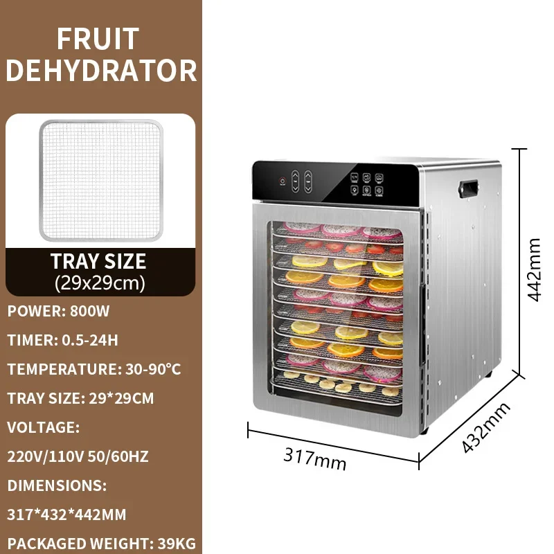 10-Tier Smart Recipe Dehydrator for Dried Fruits and Vegetables Multifunctional Food Dehydrator for Home and Commercial Use