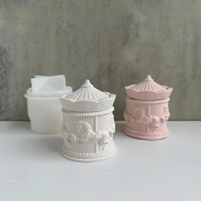 

Carousel Storage Box Silicone Mould DIY Jewelry Box Candle Cup Cement Plaster Epoxy Resin Mould Craft