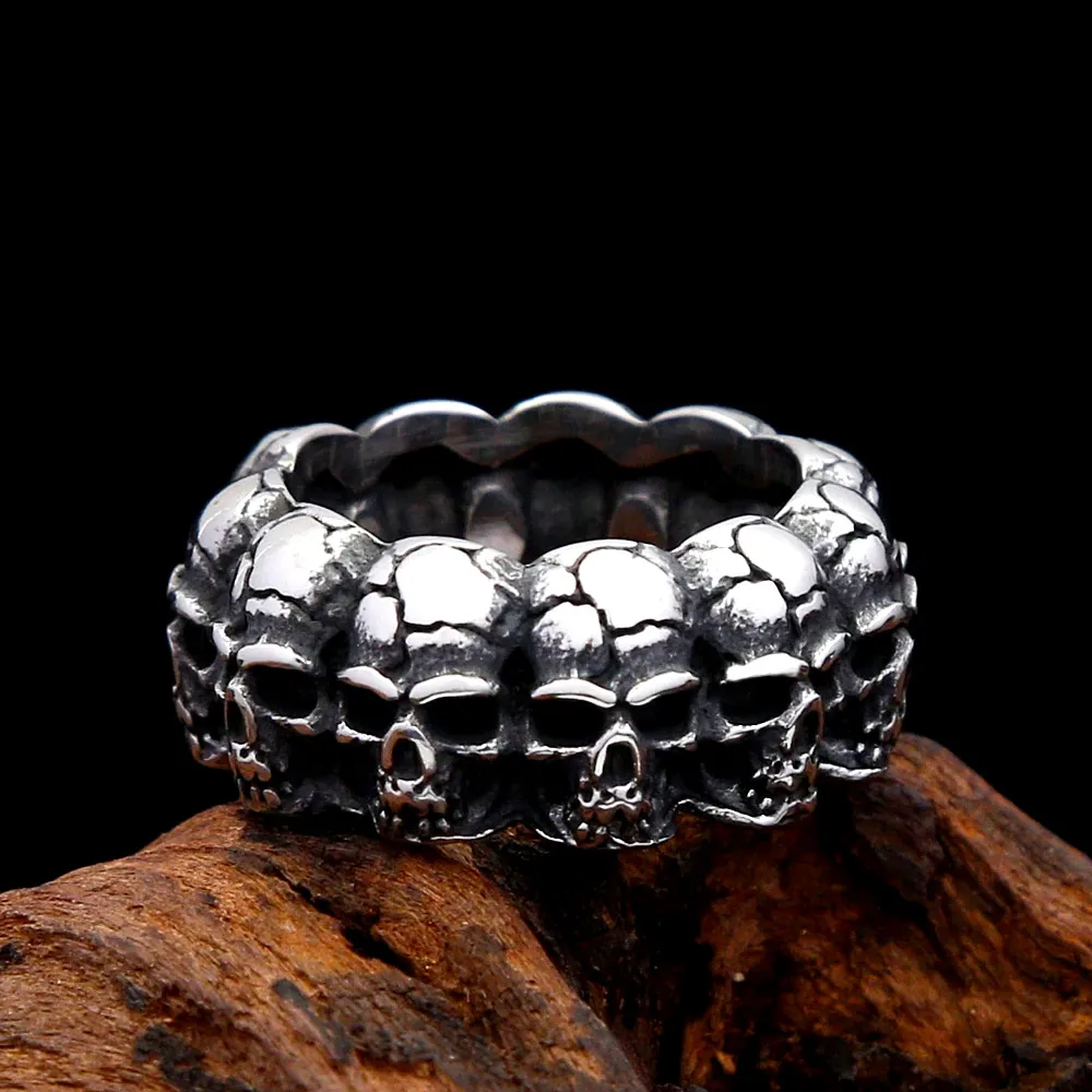 Vintage Gothic Stacked Cracked Skull Stainless Steel Ring Antique Crack Texture Amulet For Male Party Stylish Accessory Gift