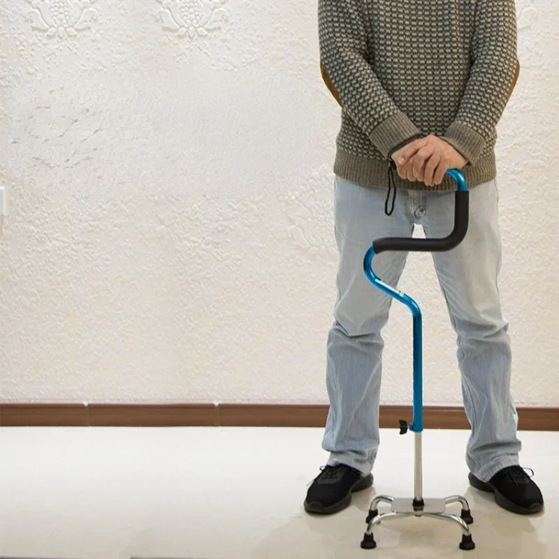 Four-Legged Assistance Crutches - Adjustable Height Aluminum Alloy Walking Stick, Non-Slip Portable Elderly Mobility Aid