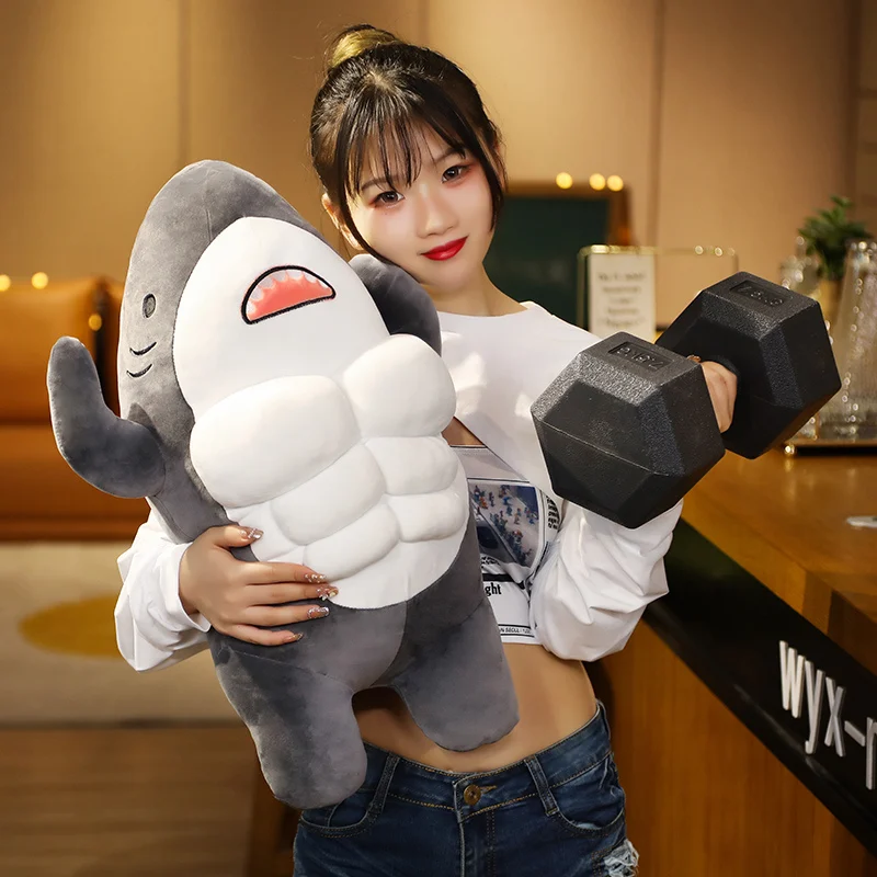 45cm Muscle Shark Plush Toys Stuffed Ocean Whale Fish Stuffed Animals Soft Plushie Dolls Kids Birthday Gifts Valentine's Day