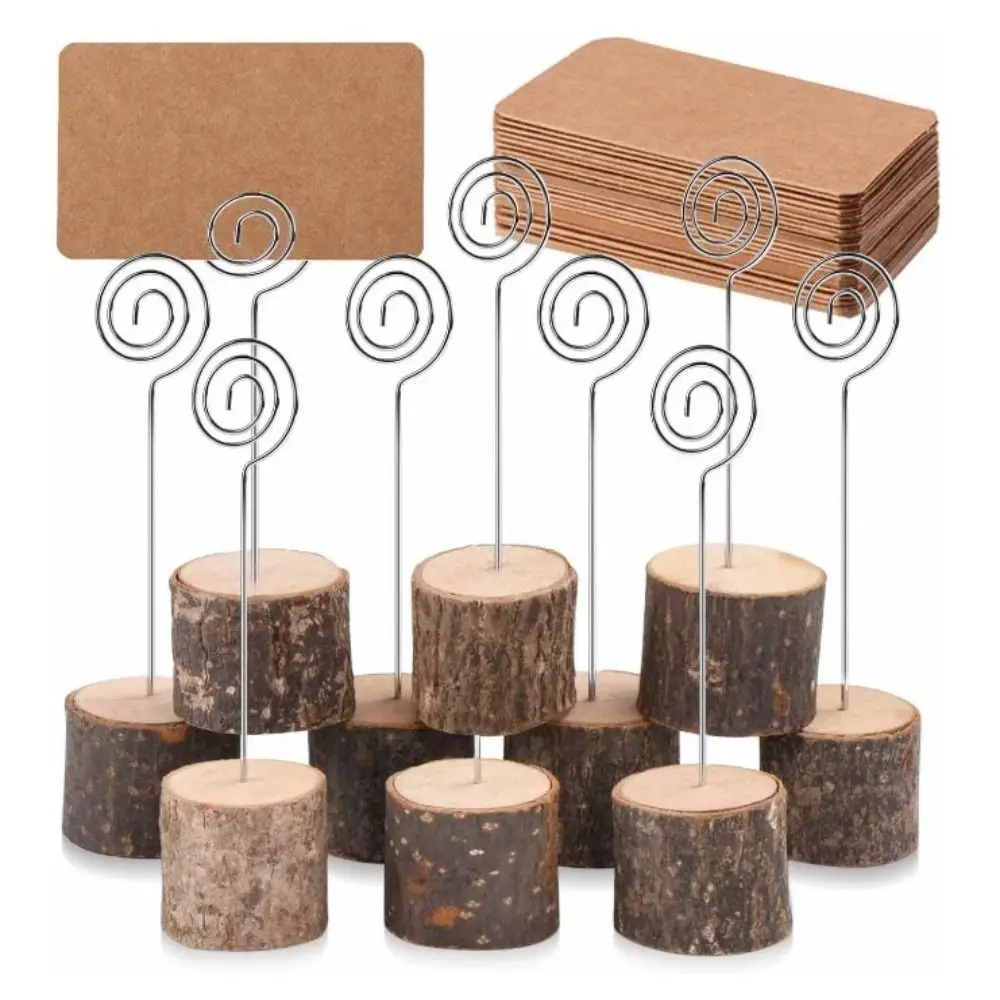 

Retro With Swirl Wire Bark Memo Holder Stand Picture Photo Wood Place Card Holders Note Wooden Table Number Name Sign Wedding