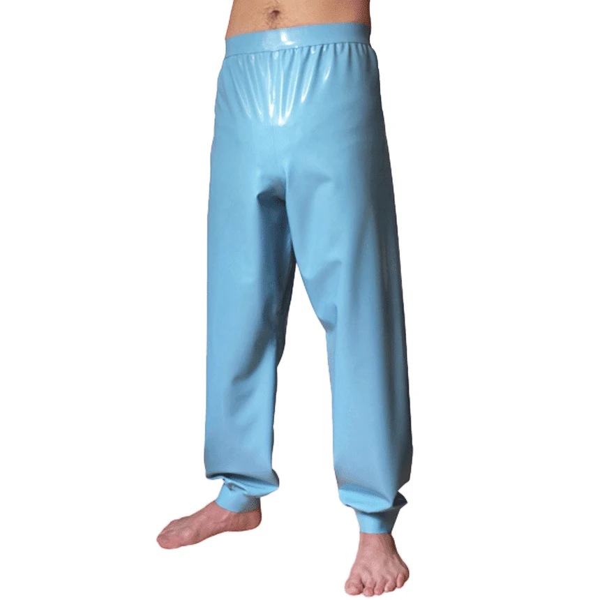 Lake Blue Loosely Sexy Latex Pajamas Rubber Pants Trousers Bottoms Plus Size CK-0112