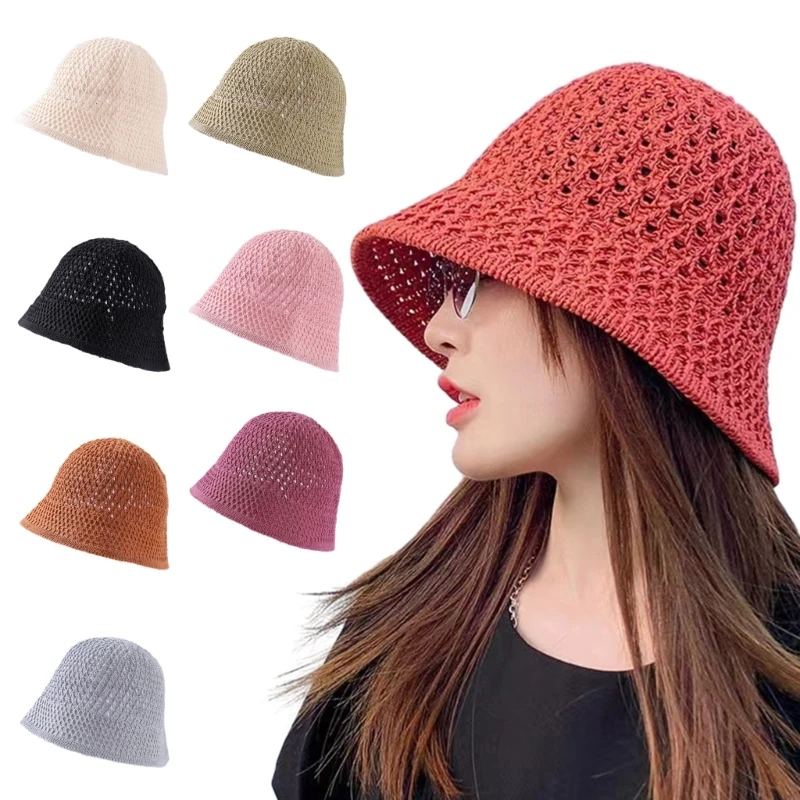 1 PC Sunproof Weaving Wide Brim Bucket Hat Summer Bucket Hat Hollow out Fisherman Hat for Adult Teens Skin-Friendly Commute Hat