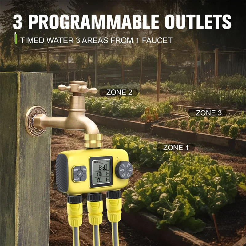 

A88E-3-Way Automatic Watering Controller Garden Irrigation Watering System Independent-Control Sprinkler Programmer Tool