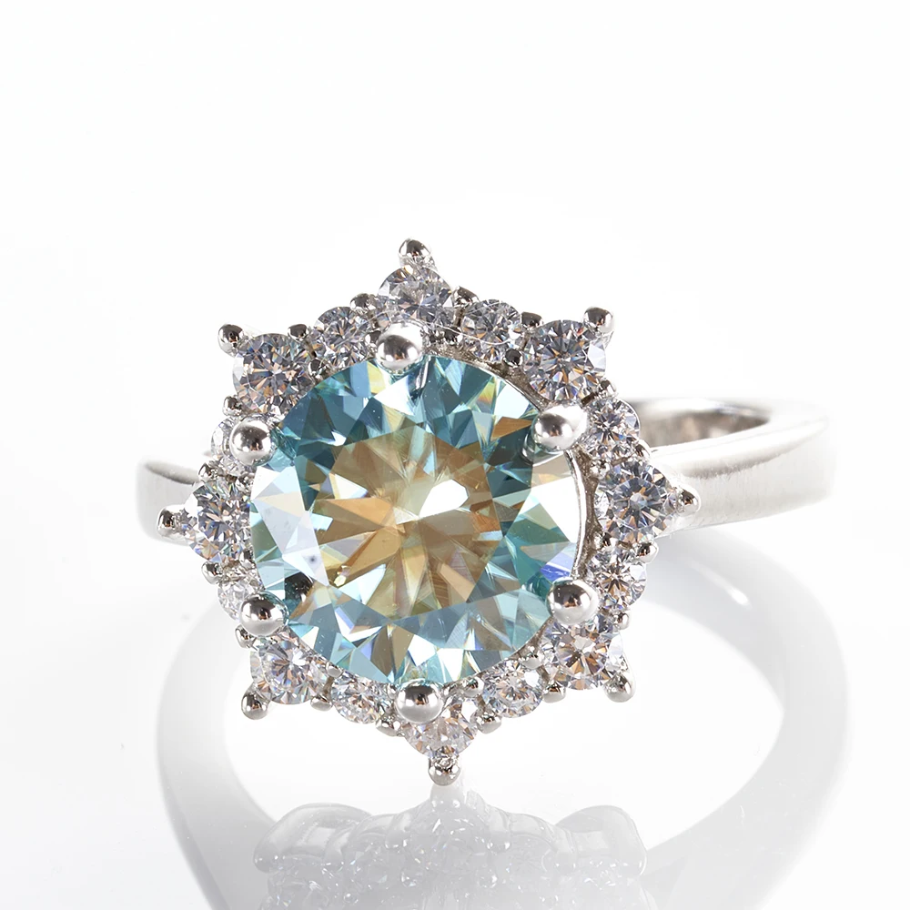 3CT 9mm Pink blue green color moissanite ring with certificate 925 sterling silver ring pass diamond tester finger jewelry