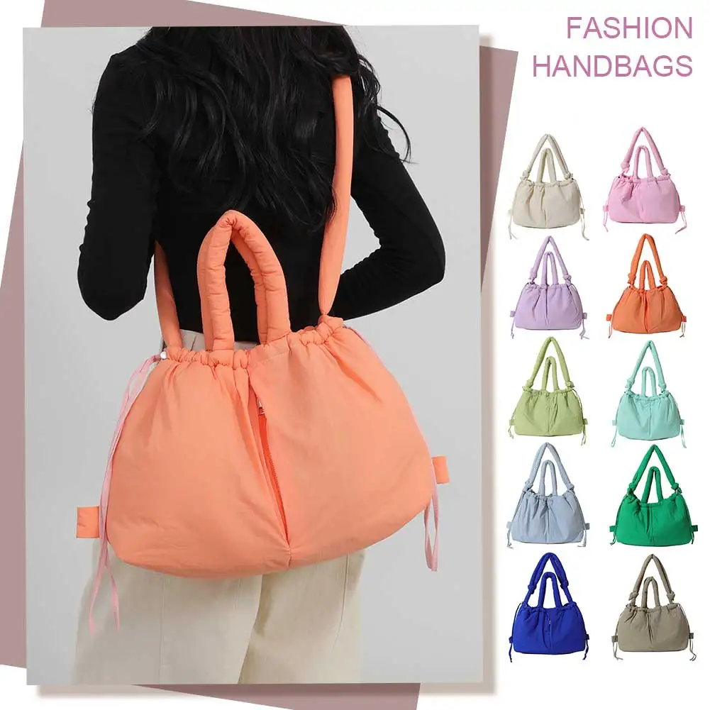 

Puffer Tote Bag for Women Adjustable Strap Crossbody Bag Nylon Solid Large Capacity Puffy Purse for Shopping Travel