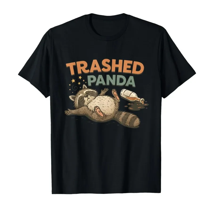 

Trashed Panda Raccoon Funny Drunk Graphic Tee Soft Cotton T-Shirt for Men Women