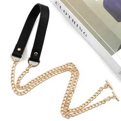 100cm Replacement Shoulder Strap PU Leather Handle with Metal Chains Crossbody Bag Straps Handbag Purse Accessories Black