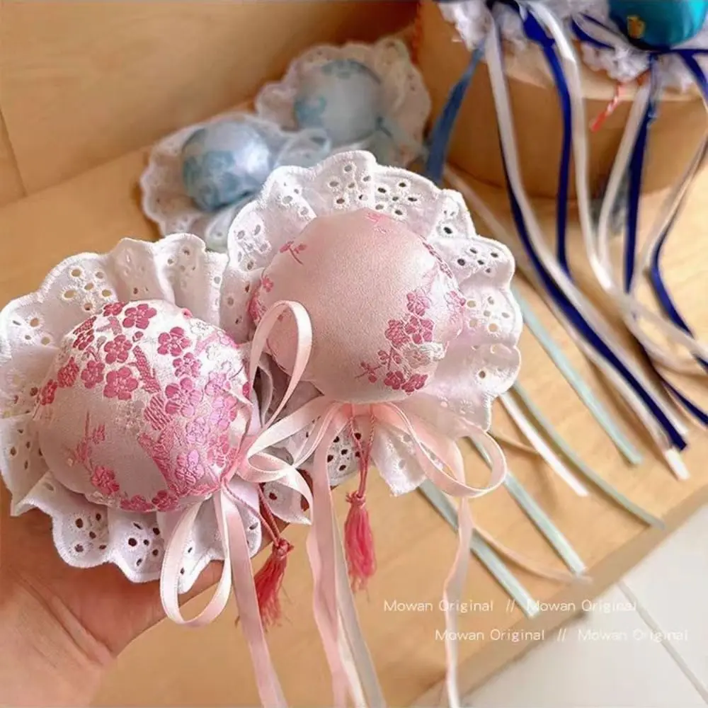 Lace Bow Chun-Li Hair Bun Clip Cloth Ruffle Chinese Style Hairpin Barrettes Cheongsam Headdress Bowknot Tassel Hair Clip Party