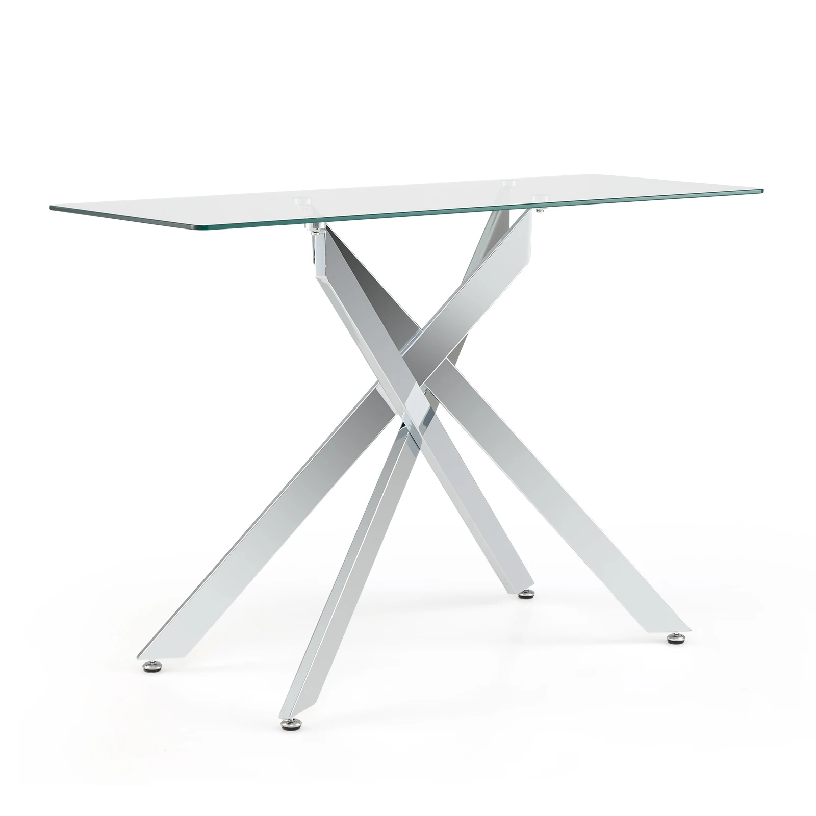 Glass Console Table w/ Clear Tempered Glass Top & Heavy Duty Metal Tubular Legs