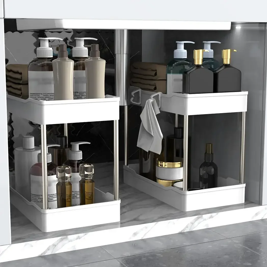 3Pcs/Set Under Sink Organizer 2-Tier Storage Rack Kitchen Cabinet Shelf Bathroom Vanity Countertop Container Space Saver Cleaning Supplies Holder Small Medium Large Multipurpose Pantry Shelving Home Organization view 3