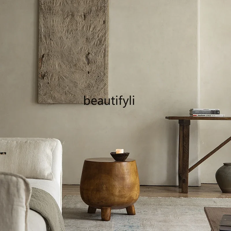 

Side Table Japanese-Style Solid Wood round Stool Log a Block of Wood Or Stone Living Room Storage Corner Table