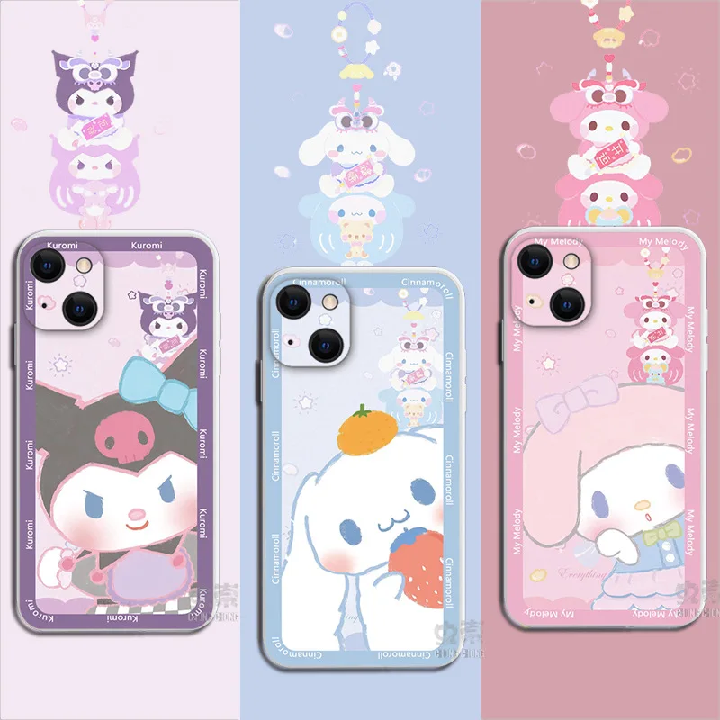 Sanrio Hello Kitty Phone Case Kuromi My Melody Cinnamoroll Apple 13 Mobile Phone Case iphone 8 Plus Case Kids Toys Gift