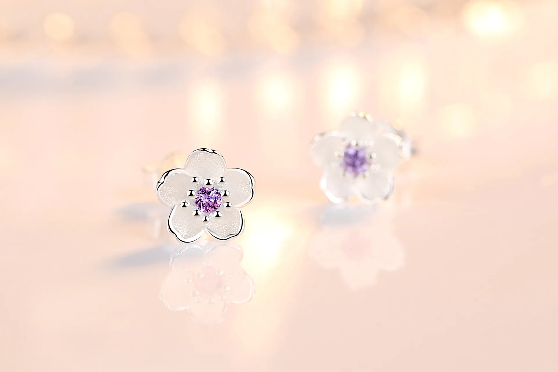 Real 925 Sterling Silver Crystal Jewelry New Flower Stud Earrings For Women