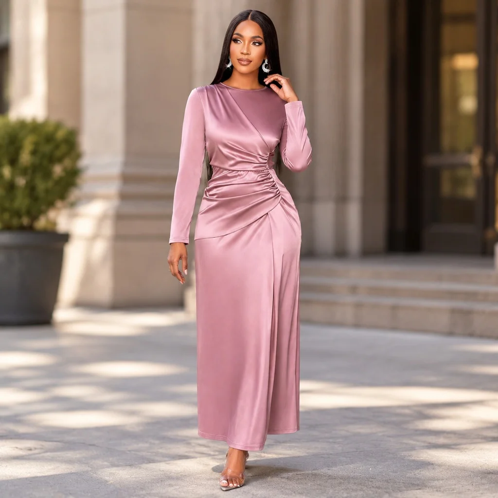 Patchwork Tight Fit Dress High Waist Chic Office Wear with Elegant and Graceful Mid Length Autumn Pleated Dress Party for Women