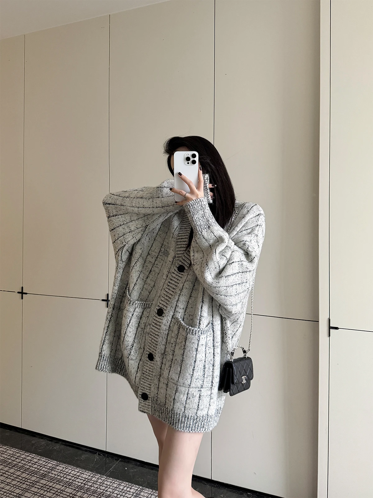 

Шерстяной вязаный кардиган для женщин, свободный крой, осень-зима, новая модная модель, свитер-жакет с V-образным вырезом, длинный рукав, стандартный крой