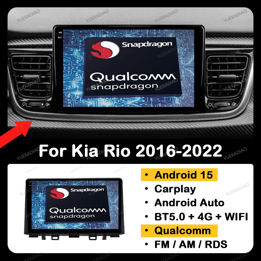 

Android 15 Car Radio For Kia Rio 2016 2017 2018 2019 2020 2021 2022 CarPlay Android Auto Multimedia Video Player 4G WIFI GPS DSP