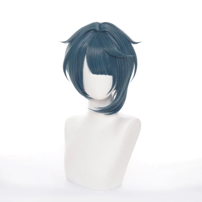 Xingqiu Wig Game Genshin Impact Xingqiu Short Cosplay Green Blue Wig Synthetic Hair Wigs Party Christmas Halloween +Wig Cap