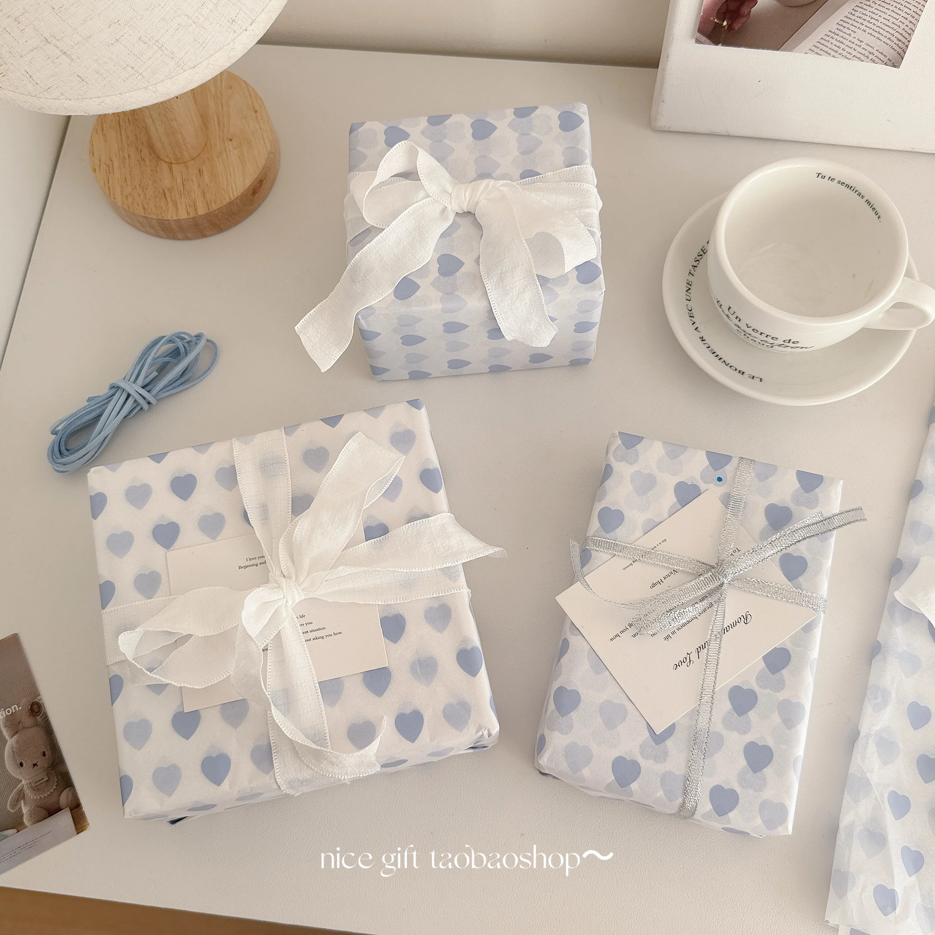 10/20pcs Blue Heart Gift Wrapping Tissue Paper DIY Craft Wrapping Paper Flower Decoration Liner Paper 50*70cm Valentine's Day