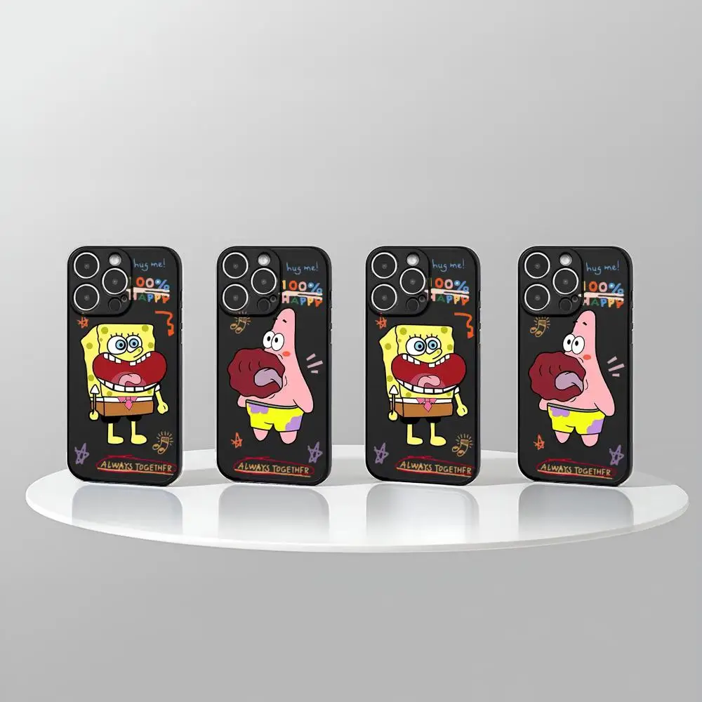 SpongeBob SquarePants cartoon Phone Case new For iPhone 16 15 14 12 13 11 Pro Max Mini X XR XS Plus Black Silicone transparent c