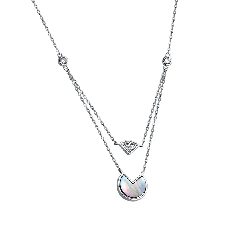 

Double Layered Necklace Silver Shell Lucky Jewelry Gift for Friends Family