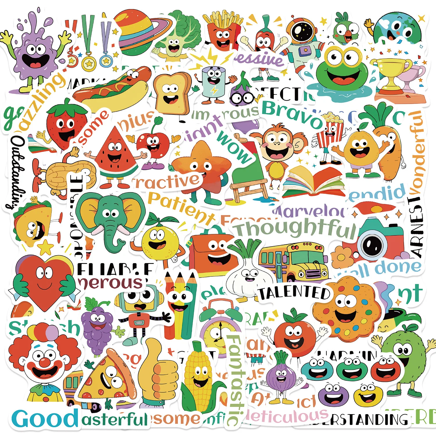 

50PCS Praise Reward Cartoon Text Graffiti Slogan Decorative Water Cup Guitar Laptop Mobile Case iPad Waterproof Sticker Kids Toy