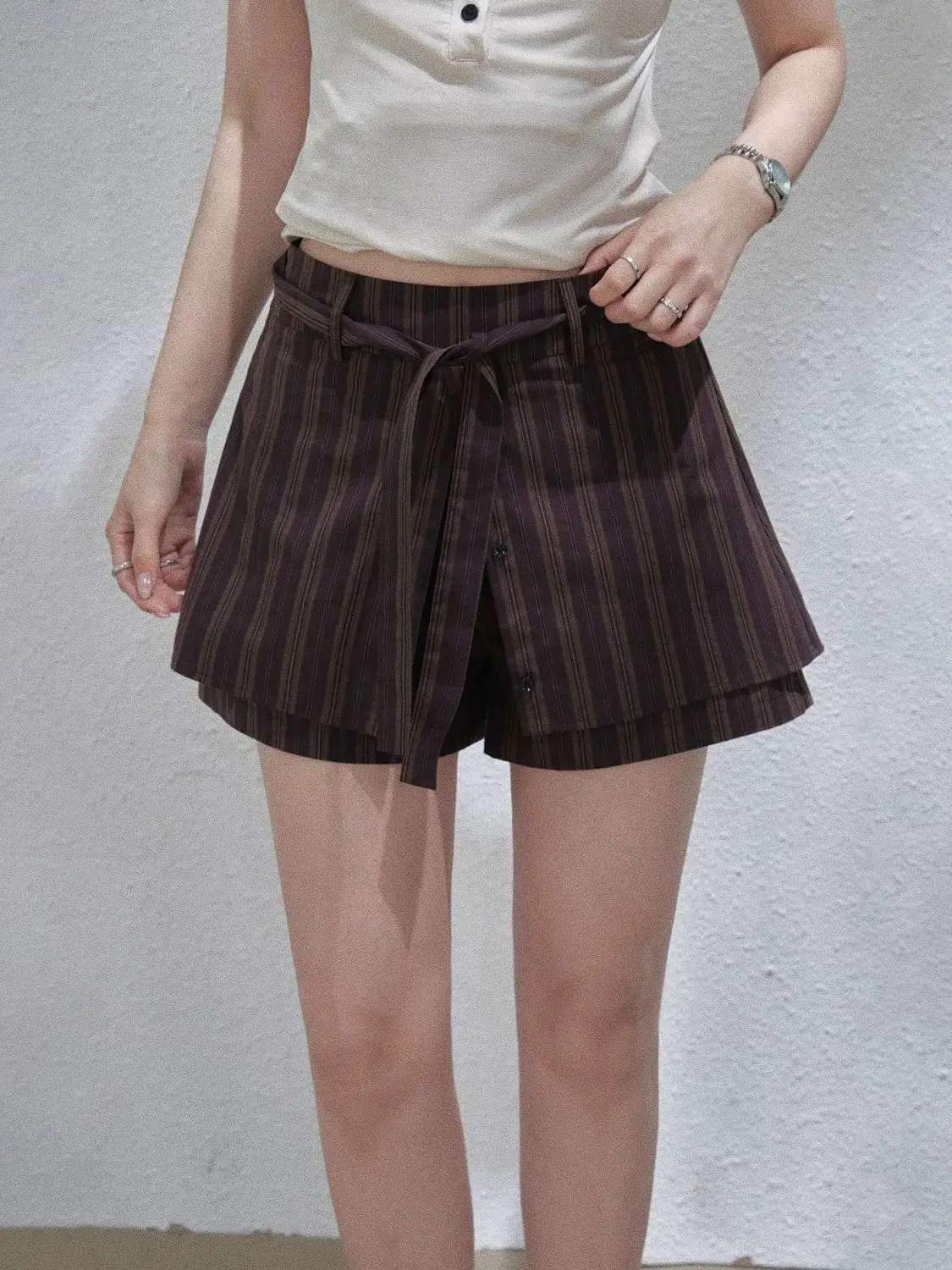 

Модная контрастная полосатая юбка-трапеция, брюки, новая женская одежда, шорты