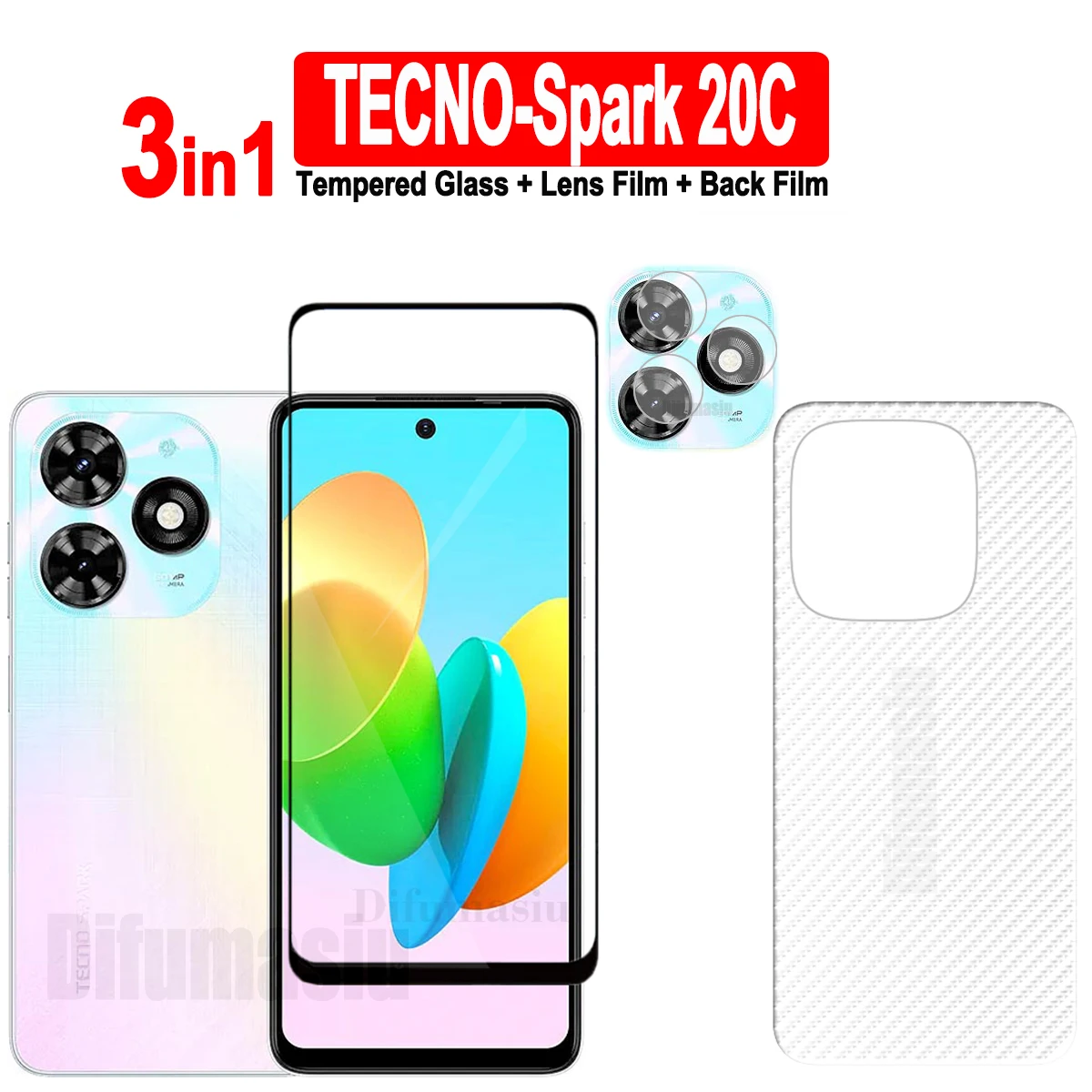 3in1 For TECNO Spark 20C Tempered Glass Spark GO 20 24 23 22 6 GO Air 7P 7T 7C 8C 8P 8T 9T 10 Pro 5G 10C Full Screen Protectors