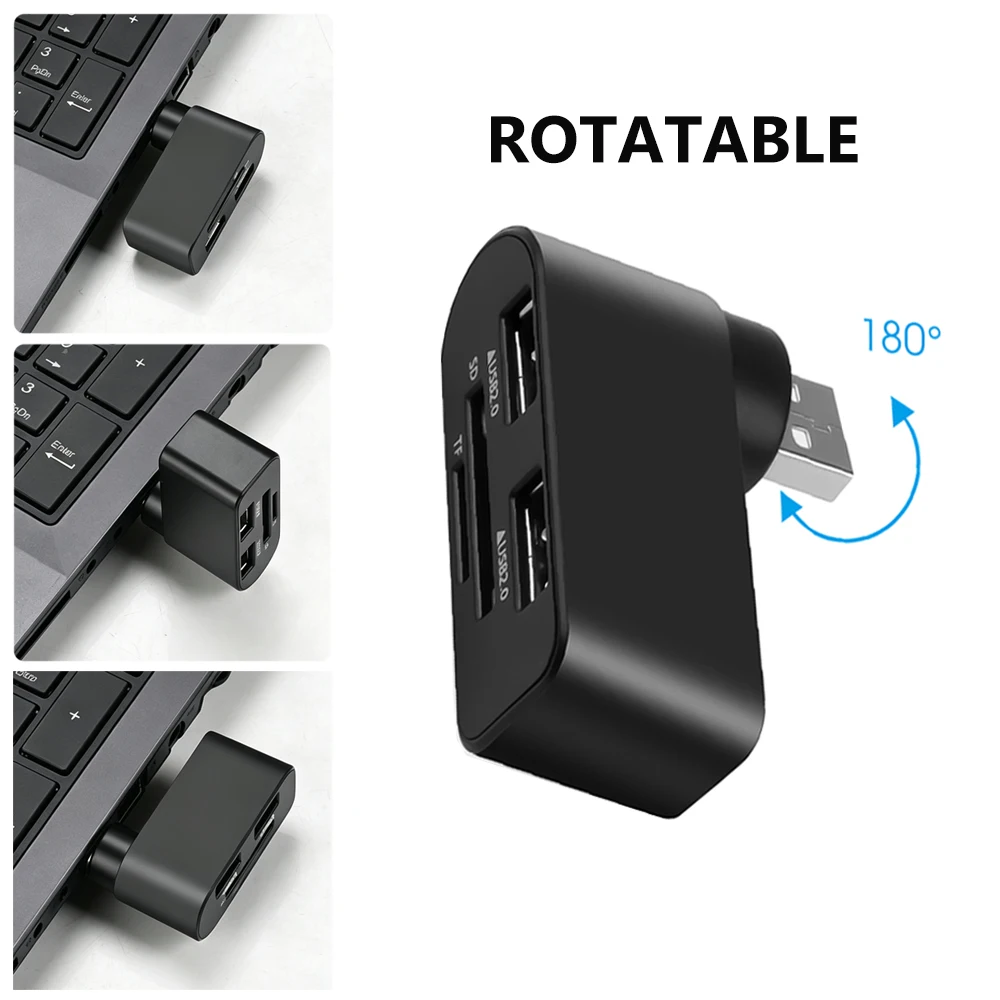 KEBIDUMEI USB 2.0 HUB 180° Rotatable Cable Splitter High Speed SD TF Card Reader Extend Adapter Computer Accessories For Laptop