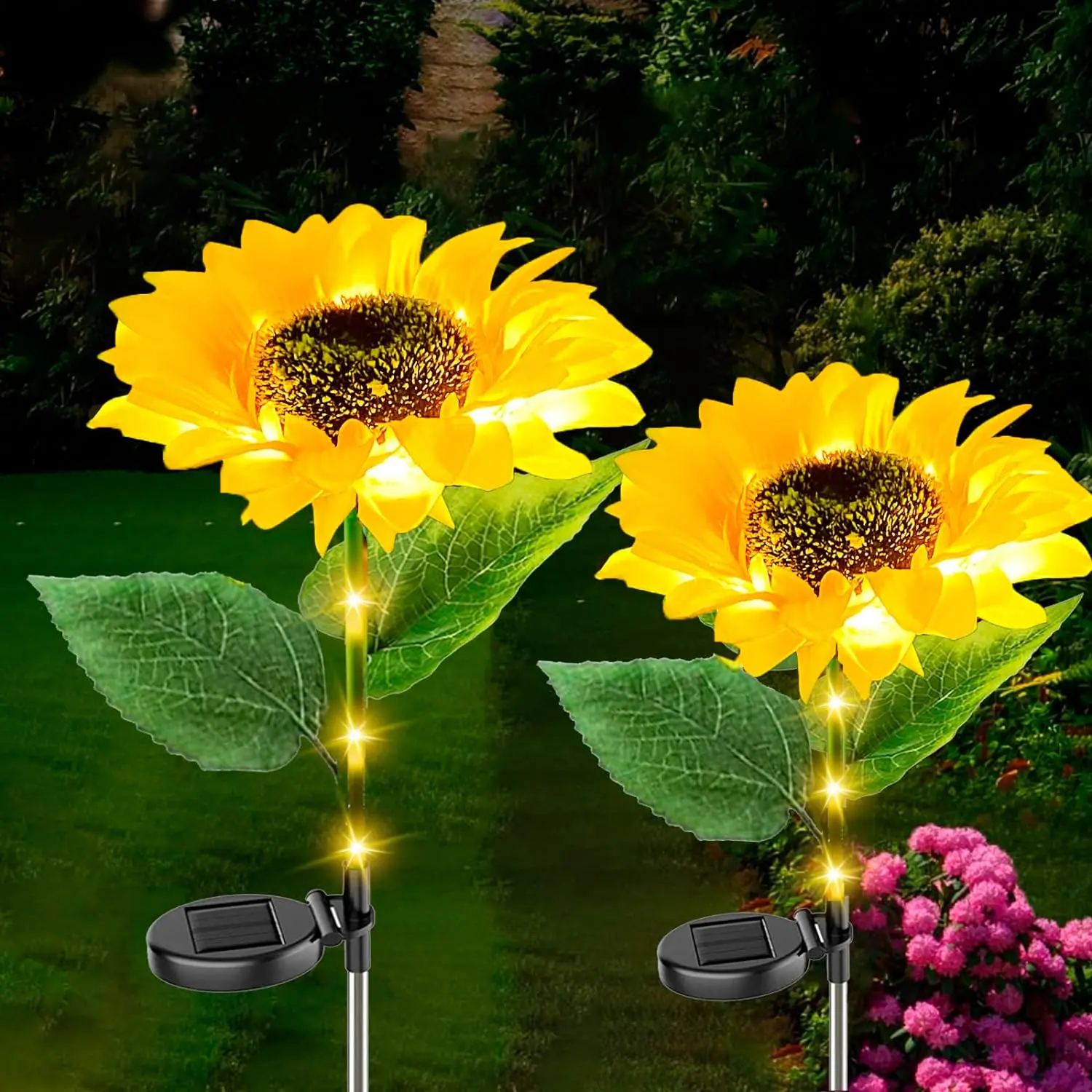 

Solar Lights Outdoor Garden - 2 Pack Solar Garden Lights with Bigger Sunflower Waterproof