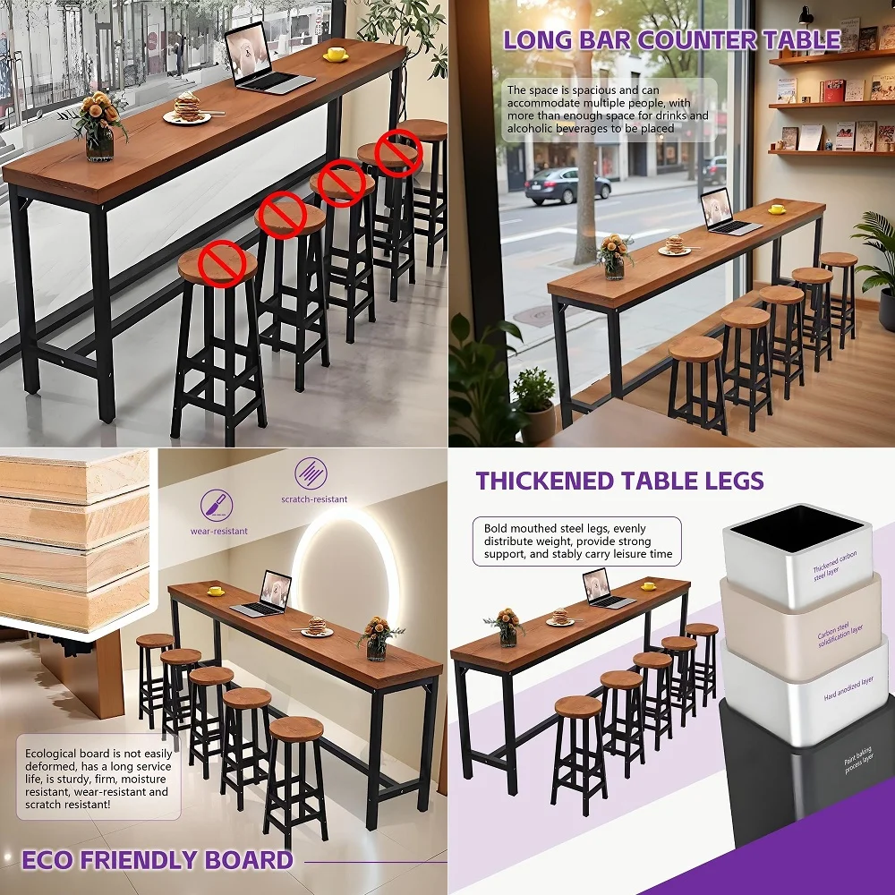 

Bar Table, Rectangular Pub Tables with 1 Thick, Bar Height Tall Table for Kitchen amp Small Spaces, High Top Table Bar Stools N