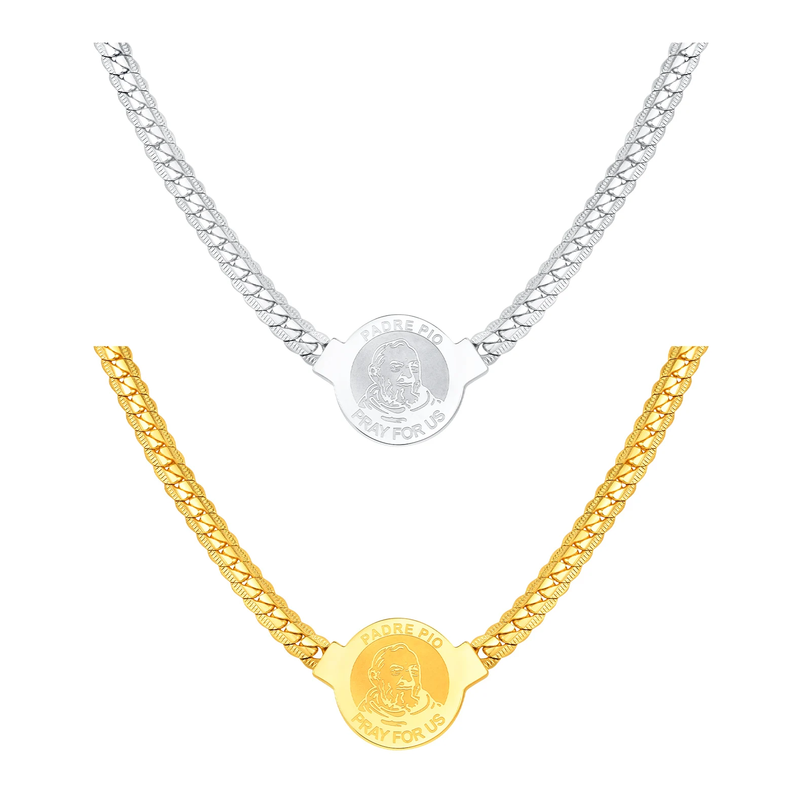 

Round PADRE PIO PRAY FOR US Necklace Stainless Steel Hammer Pattern NK Chain Necklaces,Fashion Jewelry Accessories