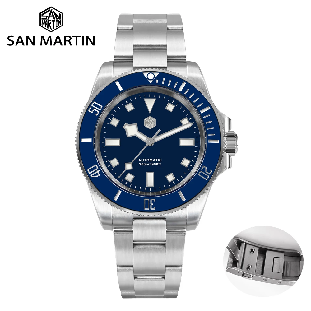 

San Martin New 40mm Mens Watch Diving Watch NH35 Classic Snowflake Hands Automatic Mechanical Fly Adjustable Clasp 30 ATM Reloj