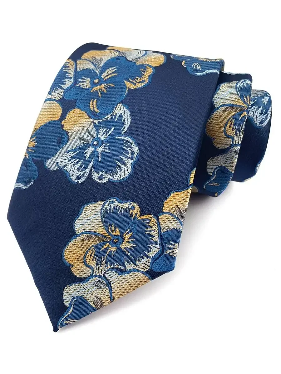 

Mens 8cm Blue Floral Necktie For Party Work Smart Casual