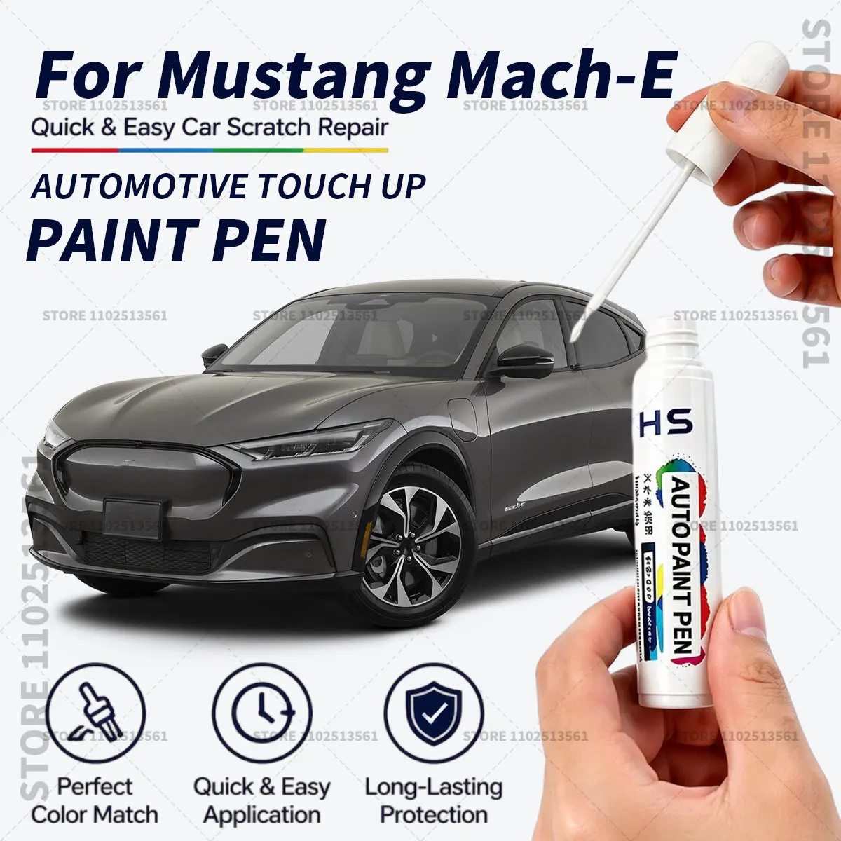 For Ford Mustang Mach-E Touch Up Paint Pen Car Paint Scratch Repair Tool Rapid Red Shadow Black Space White Cyber Orange Blue