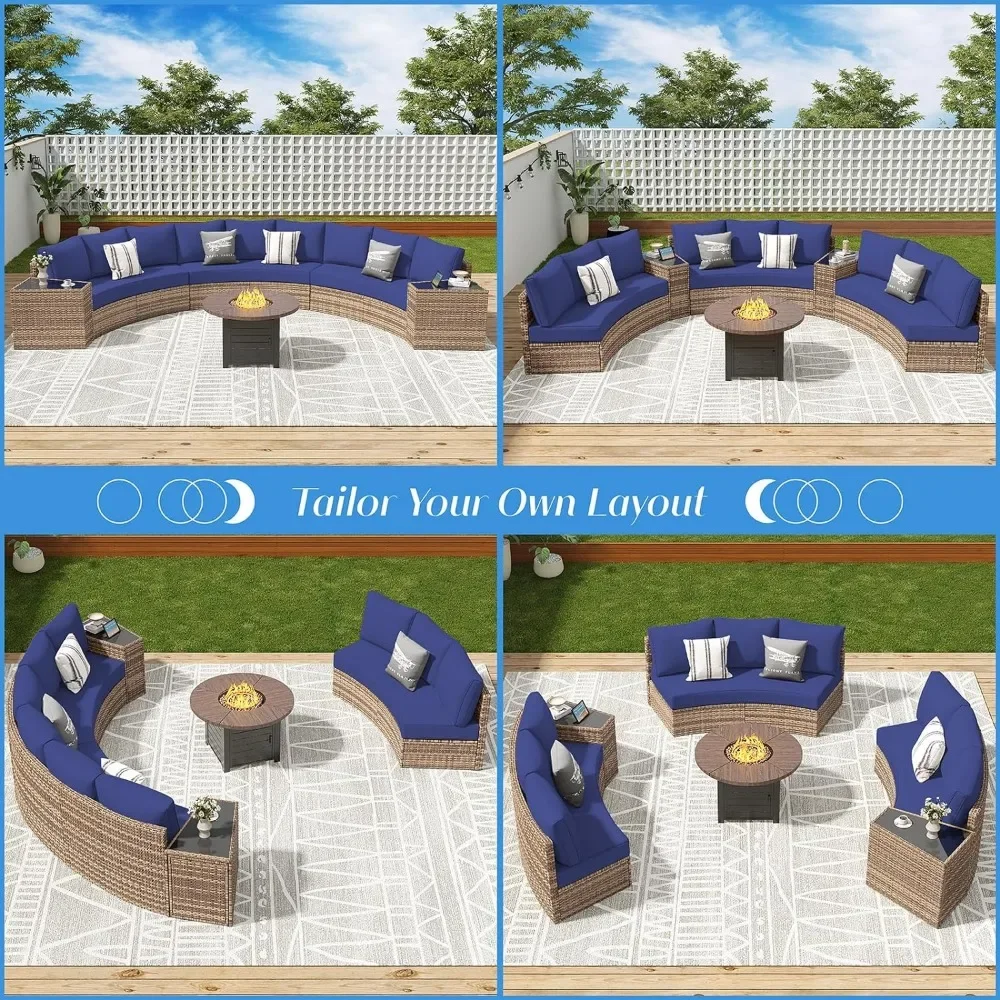 Conjuntos de móveis ao ar livre conjunto de móveis de terraço 11 peças meia lua conjunto de sofá redondo jardim ao ar livre lounge pátio mesa cadeira