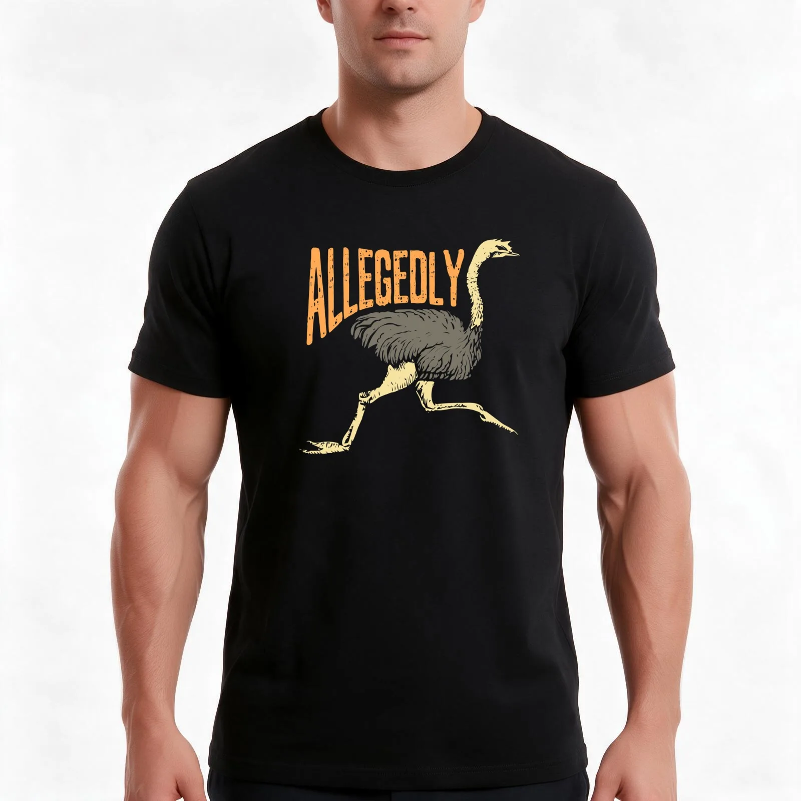Allegedly Ostrich Running Bird Vintage T-Shirt, Summer Casual Cotton Tee, Oversized Streetwear Tops, Vintage Graphic Print